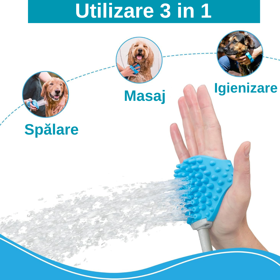 Aquapaw - Perie duș căței cu furtun silicon tip extensie robinet