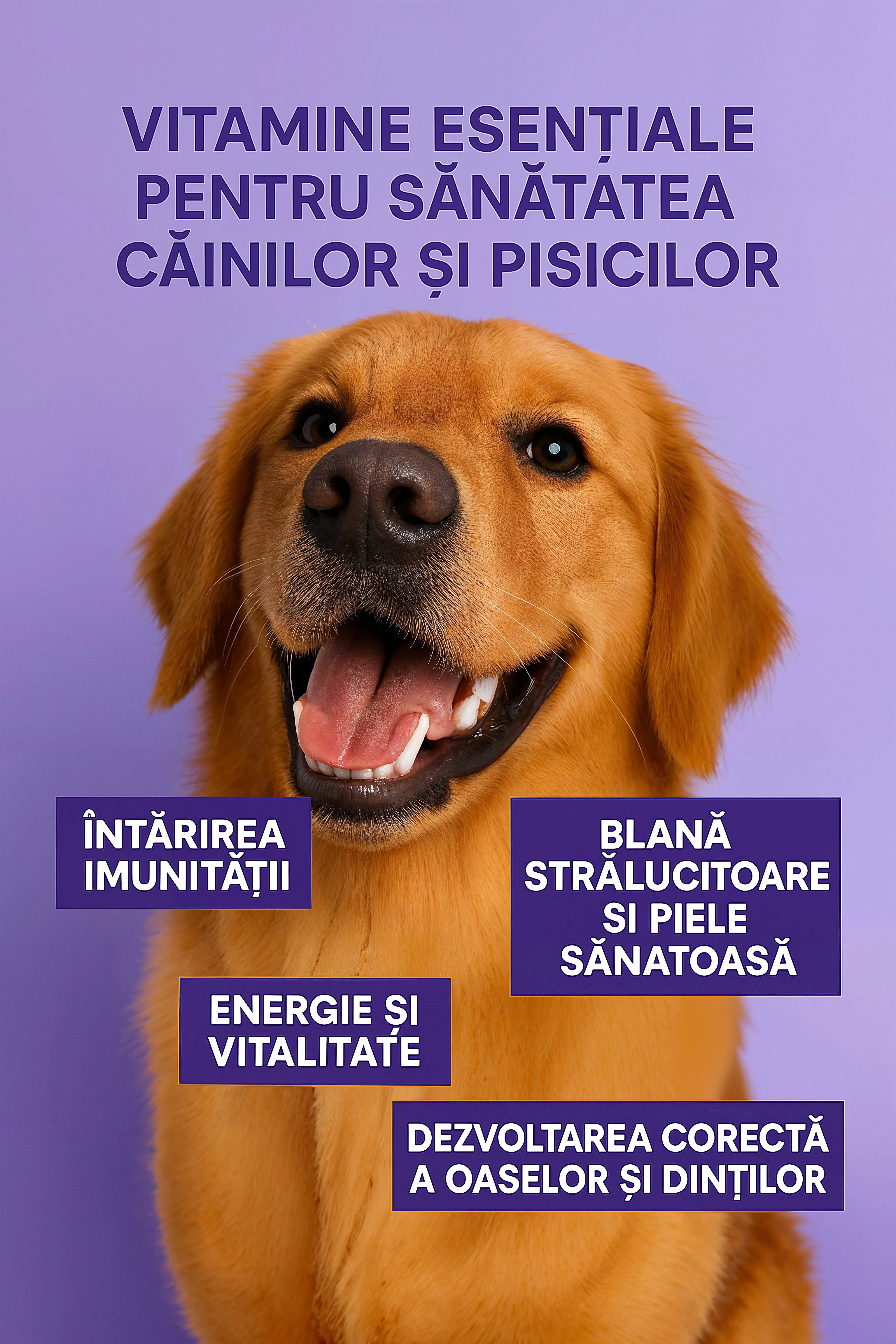 Complex lichid de vitamine pentru caini si pisici – Supliment natural cu A, D3, E si complex B banner