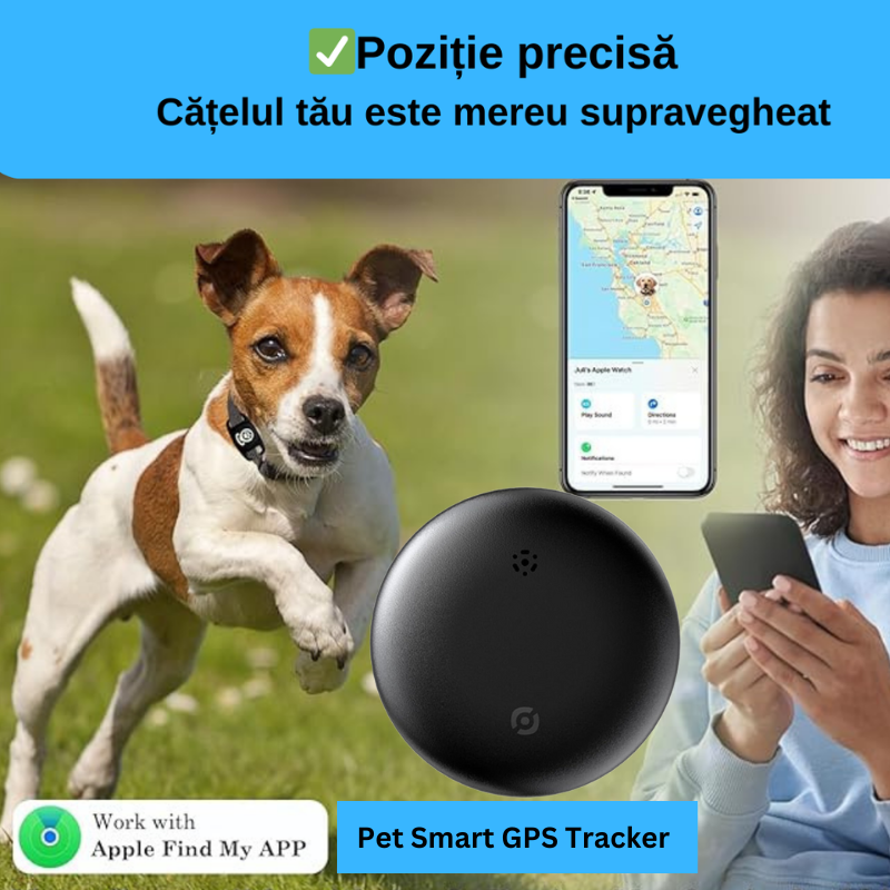 Pet Smart GPS Tracker Rezistent la Apa pentru Catei – Localizare Globala Rapid prin Apple Find My