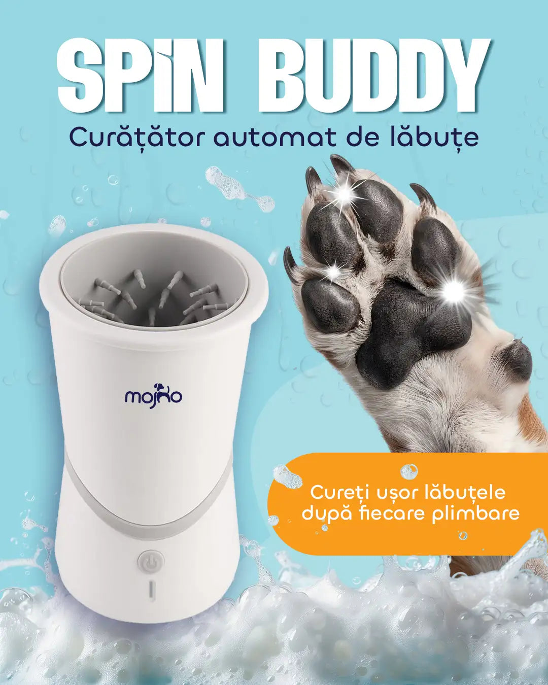 Curățător automat de lăbuțe cu peri moi din silicon Mojho Spin Buddy