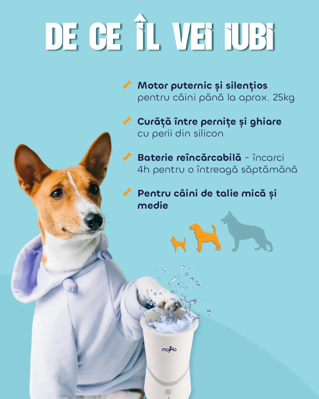 Curățător automat de lăbuțe cu peri moi din silicon Mojho Spin Buddy