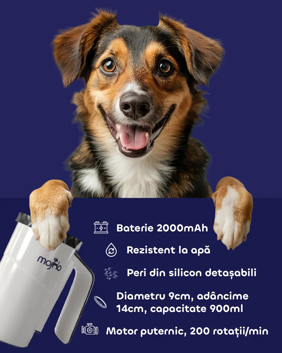 Curățător automat de lăbuțe cu peri moi din silicon Mojho Spin Buddy