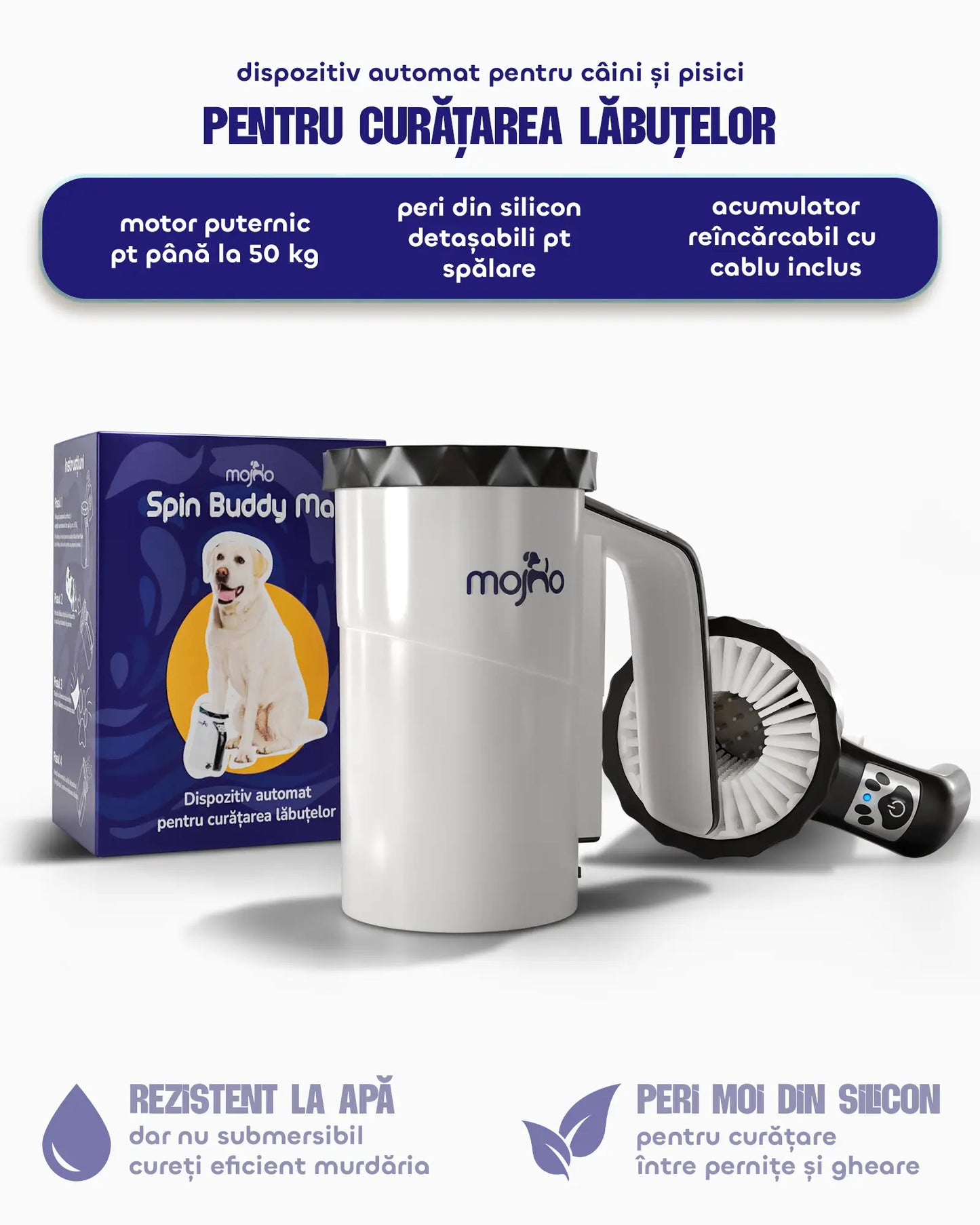 Curățător automat de lăbuțe cu peri moi din silicon Mojho Spin Buddy