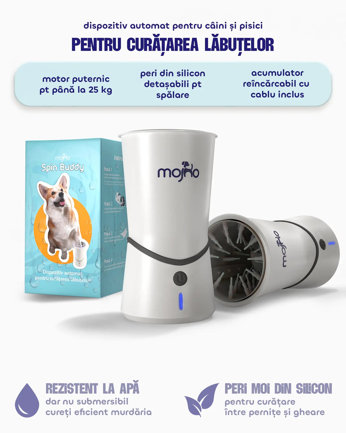 Curățător automat de lăbuțe cu peri moi din silicon Mojho Spin Buddy